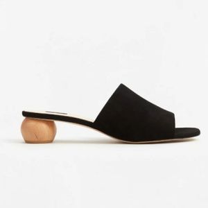 Mango Black Slide Mules with Round Block Heel